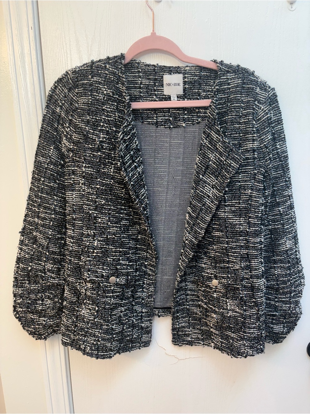 NIC+ZOE Black & White Tweed Open Front Blazer